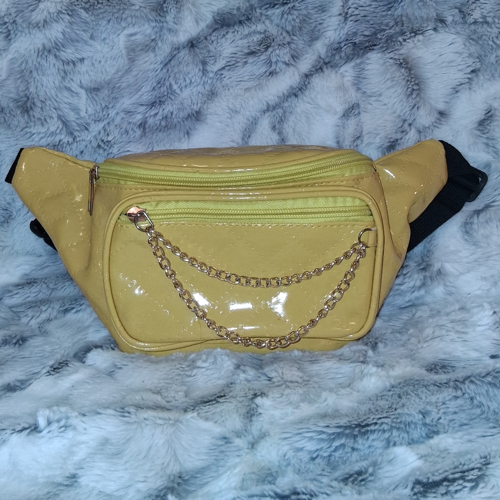 Stylish Yellow Chain-Accent Fanny Pack